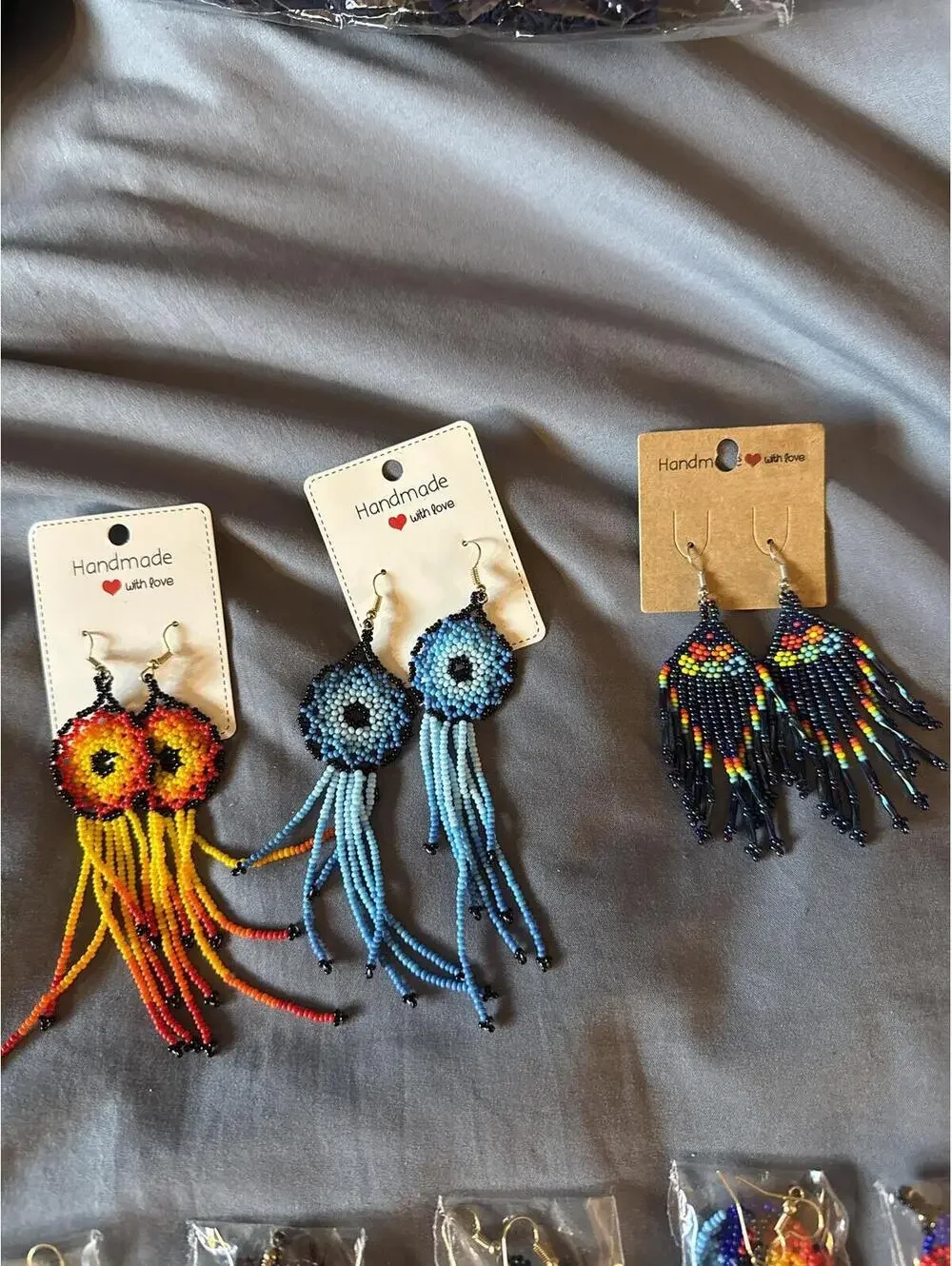 Handmade Bohemian Beaded Earrings - Multi Color Cotton Festival Style